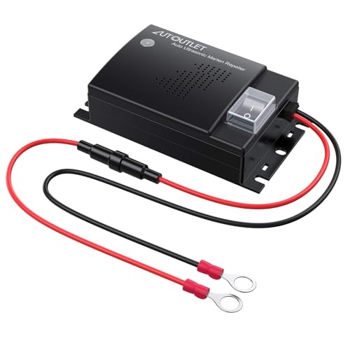AUTOUTLET Marderschreck Auto, Upgrade – 12V Auto Batterieanschluss & 50CM Kabel, Ultraschall Marderabwehr Mader Abwehr mit Kontrollleuchte, Tiervertreiber Marderschutz für KFZ Motorraum von AUTOUTLET