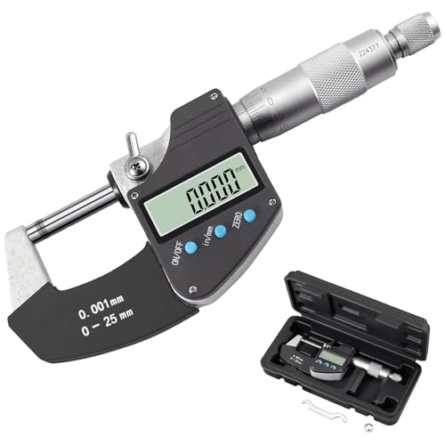 AUTOUTLET Micrometer Digitale Bügelmessschrauben 0-25 mm/ 0.001mm(0.00005"), LCD Digitale Mikrometer Mikrometerschieber Zoll/Metrische Messung, Hohe Präzision Messwerkzeug Mikrometer von AUTOUTLET