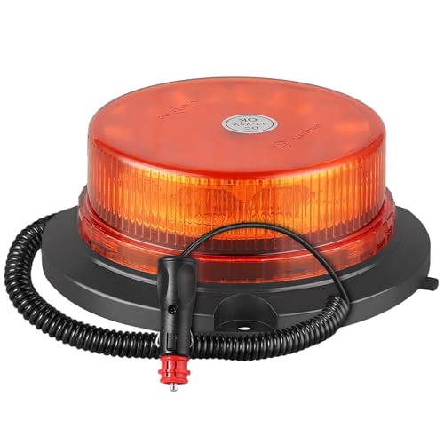 AUTOUTLET Rundumleuchte, 12 LED Gelb Rundumleuchte 10V-30V Magnet Warnleuchte | 3 Blitzmuster | 3M Kabel | E9 | IP56, Warnlicht Blinkleuchte Strobe Beacon Light für Gabelstapler-Traktor Golfwagen usw von AUTOUTLET