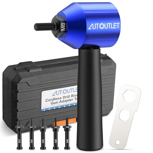 Nietmutternaufsatz, Profi Nietaufsatz für Bohrmaschine/Akkubohrer, Nietmuttern Adapter Kit für Nietmuttern M3-M8(5 Dorne) aus Alu, Stahl, Edelstahl, mit mühelosem Griff, auch für 3/8 Steckschlüssel von AUTOUTLET