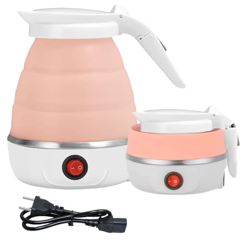 AUTOWNLUX Silikon Faltbarer Wasserkocher 0.6L Reise Tragbarer Wasserkocher Mini Faltbare Wasserkocher 5 Minuten Schnelles Kochen für Outdoor Camping Wandern (Rosa) von AUTOWNLUX