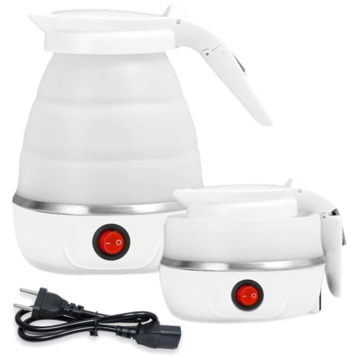 AUTOWNLUX Silikon Faltbarer Wasserkocher 0.6L Reise Tragbarer Wasserkocher Mini Faltbare Wasserkocher 5 Minuten Schnelles Kochen für Outdoor Camping Wandern (Weiße) von AUTOWNLUX