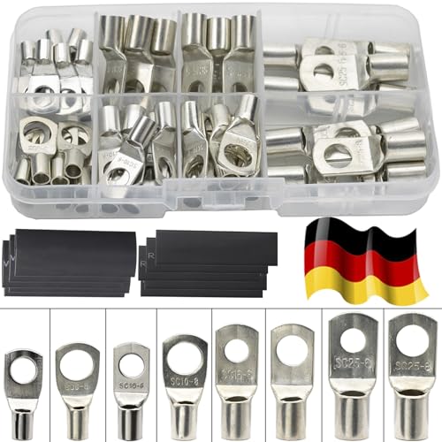 140 Stück Kabelschuhe Set 6mm² 10mm² 16mm² 25mm² Rohrkabelschuhe Kupfer mit Zinn überzogen Ringkabelschuhe m8 m6 Enthält 60 Kabelschuhe + 80 Schrumpfschläuche für Kfz Auto Boote 140 Stück Kabelschuhe Set 6mm² 10mm² 16mm² 25mm² Rohrkabelschuhe Kupfer mit Zinn überzogen Ringkabelschuhe m8 m6 Enthält 60 Kabelschuhe + 80 Schrumpfschläuche für Kfz Auto Boote von AUTOXBERT