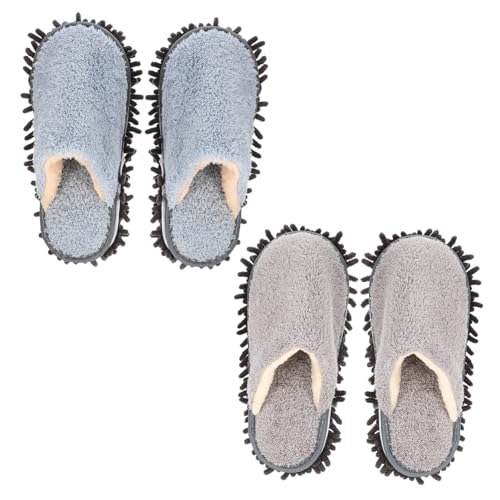 AUTSUPPL 2 Paare Reinigungspantoffeln mit Fleece Waschbare Wischslipper für Damen und Herren Praktische rutschfeste Mop Schuhe zum Leisen Bodenwischen für Erwachsene von AUTSUPPL