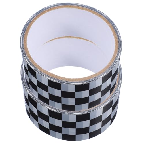 AUTSUPPL 2 Rollen Kariertes Packband Bopp Klebeband mit Starker Klebkraft für Versand Verpackung Dekoration DIY Basteln Schwarweißes Kartonverschlussband von AUTSUPPL