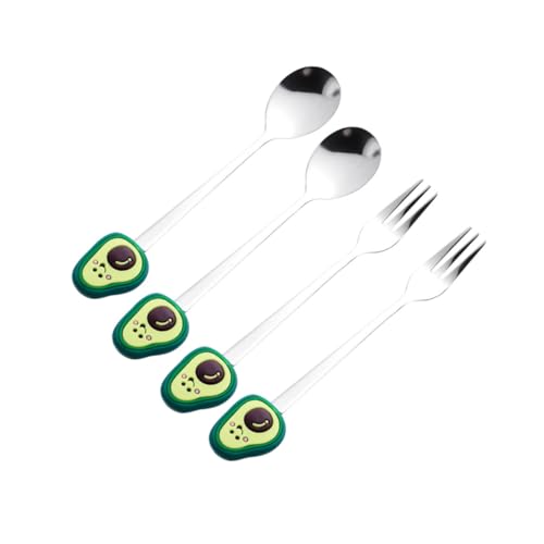 AUTSUPPL 2 Stück Edelstahl Löffel und Gabel Niedliche Dessert Eislöffel mit Avocado design Rostfrei Farblich Leuchtend für Kaffee Eiscreme und Getränke Komfortabel und Langlebig von AUTSUPPL