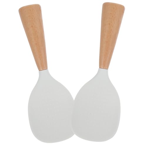 AUTSUPPL 2 Stück Hitzebeständiger Silikon reislöffel mit Ergonomischem Holzgriff Antihaftbeschichtet und Stehend Küchenutensil zum Servieren von Reis Kartoffelpüree Sushi für Haushalt von AUTSUPPL