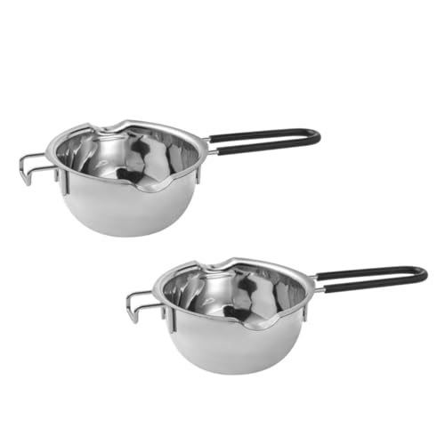 AUTSUPPL 2 Stück Teiliges Edelstahl Schokoladenschmelzgefäß mit Hitzebeständigem Silikongriff Doppelwandiger Wasserbad schmelztopf für Butter Käse Sauce Anti auslauf für Zufällige Farbe von AUTSUPPL