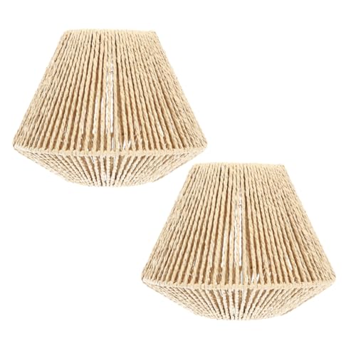 AUTSUPPL 2 Stück Vintage Lampenschirme Boho Rattan Hängelampen mit Zen inspiriertem Design Sanfte Lichtdiffusion für Esszimmer und Teestuben Waschbare Geflochtene Lampenschirme Rustikale von AUTSUPPL