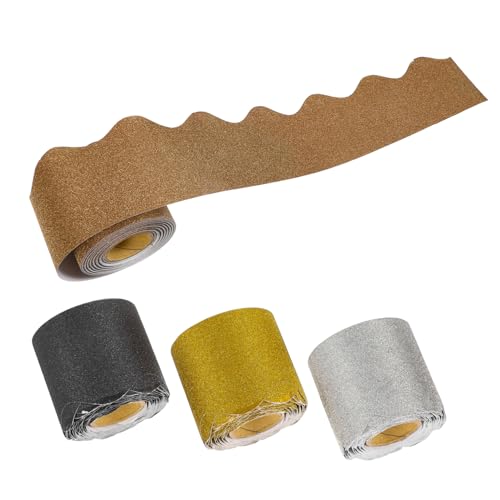 AUTSUPPL 4 Rollen Glitzernde Pinnwand-bordüre Gewellte Kanten Bulletin Board Border Dekorative Randstreifen für Klassenzimmer Party Kindergarten Farben Gold Silber Schwarz Braun von AUTSUPPL