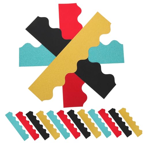 AUTSUPPL 40 Stück Teiliges Wellenförmiges Glitzer Papierbordüren Dekorative Bulletin Board Bordüren in Schwarz Rot und Gold für Klassenraum Party und Heimdekoration von AUTSUPPL