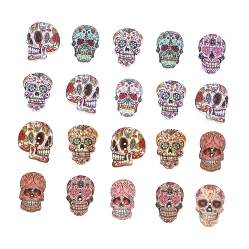AUTSUPPL 48 Stück Teiliges Bunte Holzknöpfe Totenkopf Motiv Handbemalt für Nähen Basteln Kleidung DIY Zubehör Halloween Dekoration Umweltfreundlich Langlebig von AUTSUPPL