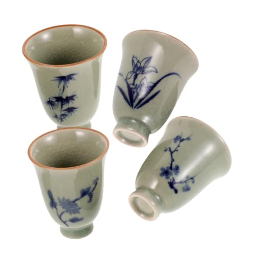 AUTSUPPL 4stücke Handbemalte Chinesische Keramiktassen Mit Floralen Motiven Kungfu Teetassen Für Teeverkostungen Heim Und Büroumgebungen Mit Kunstvollen Mustern Der Vier Edlen Pflanzen von AUTSUPPL