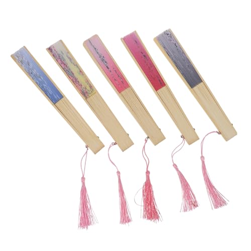 AUTSUPPL 5 Stück Japanischer Faltfächer mit Floralem Muster Eleganter Vintage-Stil Leichter Faltbarer Handfächer für Dekoration Tanz und Besondere Anlässe Kompakt und Robust von AUTSUPPL