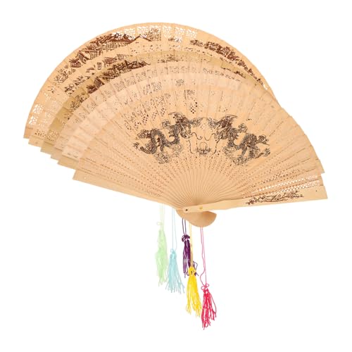 AUTSUPPL 6 Stück Teiliges Holz Faltfächer Vintage Handfächer mit Quaste Leicht Kompakt Klassisch für Hochzeit Tanz Party Asiatische Dekoration Geschenk von AUTSUPPL