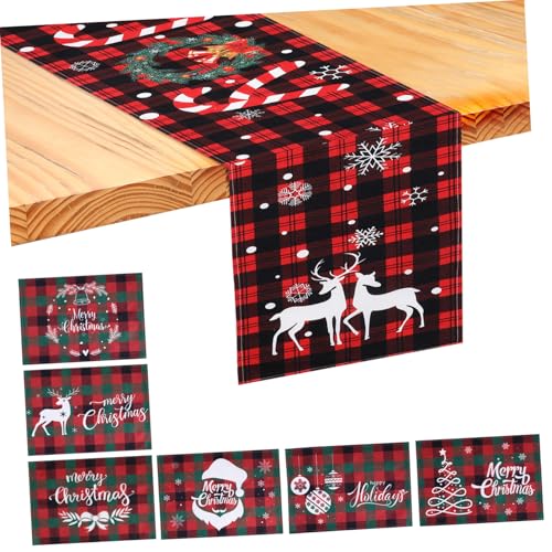 AUTSUPPL 7 STK. Rutschfester Weihnachts Tischläufer und Platzsets Set Festliche Tischdeko für Winter Abwaschbar Vielseitig für Familienessen Feiertage Outdoor Inklusive Platzdeckchen und von AUTSUPPL