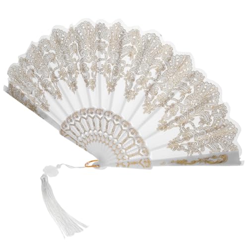 AUTSUPPL Eleganter Chinesischer Fächer mit Goldverziertem Tassel Faltbarer Handfächer aus Robustem und Tragbarer Vintage Fächer für Frauen Stabiler Langlebiger Faltfächer für Sommergebrauch von AUTSUPPL