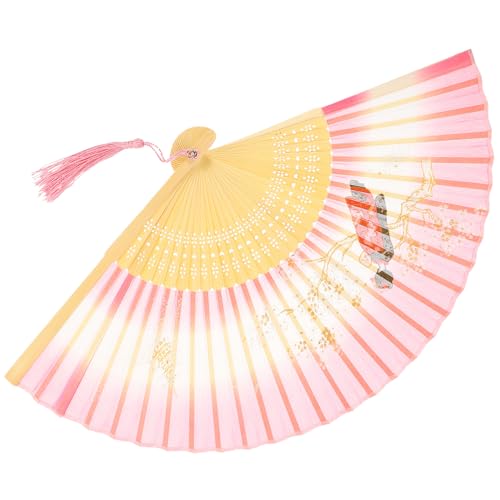 AUTSUPPL Faltbarer Handfächer aus Holz und Seidenstoff Leichter Chinesischer Vintage Fächer mit Quaste Handlicher Dekorations Tanzfächer Praktisches für Damen und Zuhause von AUTSUPPL