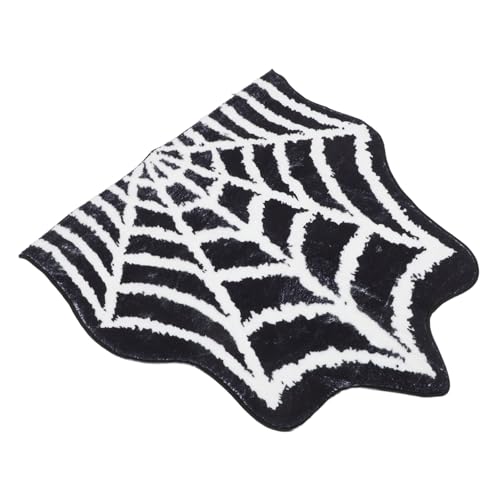 AUTSUPPL Halloween Spiderweb Türmatte rutschfeste Saugfähige Badezimmer Eingangsdecke mit Weichem Kunstpelz und Wellen-Spinnennetz-Design Wiederverwendbar für Gruselige Halloween-Dekoration von AUTSUPPL