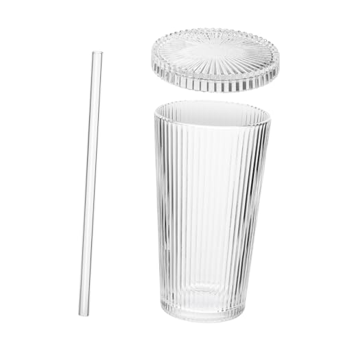AUTSUPPL Klarglas Becher mit Strohhalm und Deckel Vertikal Gestreifter Glas Trinkbecher für Kaffee Tee und Wasser Wiederverwendbar Mittlere Kapazität Stilvolles Design für Alltag AUTSUPPL Klarglas Becher mit Strohhalm und Deckel Vertikal Gestreifter Glas Trinkbecher für Kaffee Tee und Wasser Wiederverwendbar Mittlere Kapazität Stilvolles Design für Alltag von AUTSUPPL