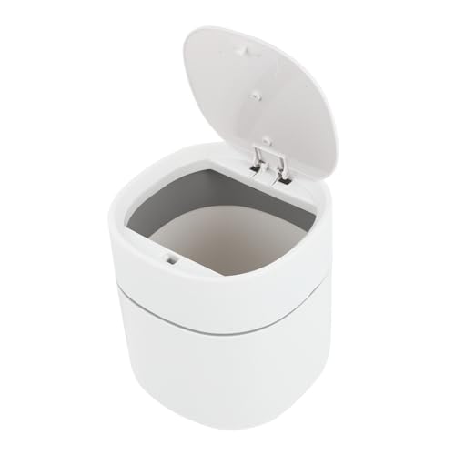AUTSUPPL Mini Desktop Mülleimer mit Pop-deckel Kunststoff Haushaltsabfalleimer Multifunktionaler Tischabfalleimer Büro Papierkorb Weiß Kompakt und Praktisch von AUTSUPPL