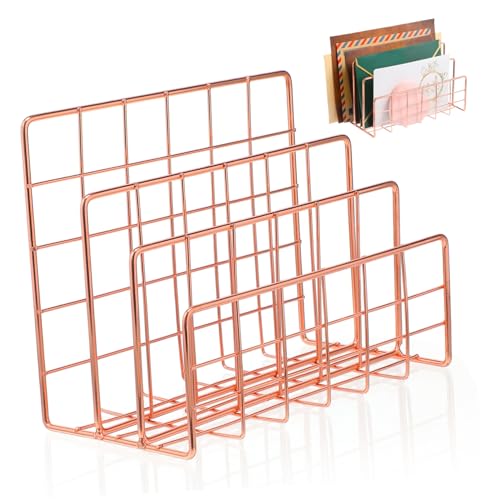 AUTSUPPL Moderner Desktop Mail Organizer Fächer aus Robustem Metall Multifunktionaler Briefhalter und Dokumentenablage für Büro Zuhause und Arbeitszimmer in Elegantem Roségold von AUTSUPPL