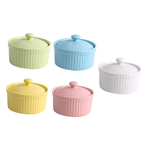 AUTSUPPL Teiliges Keramik Souffléförmchen mit Deckel Umweltfreundlich Mikrowellen Backofenfest Vielseitige Servierschalen für Pudding Snacks Obst Spülmaschinengeeignet Buntes Porzellan von AUTSUPPL