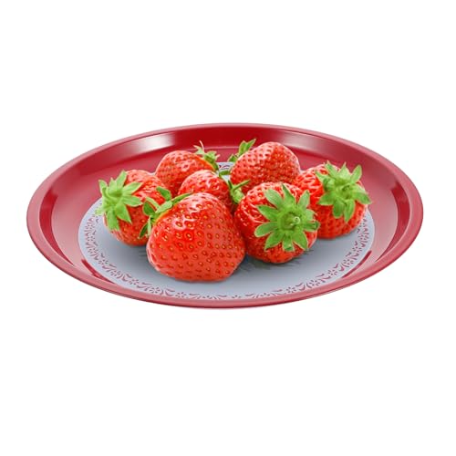AUTSUPPL Vintage Emaille Servierplatte Rot Retro Stil Dekorative Obst Snackplatte Glatte Oberfläche Vielseitige Küchenschale für Speisen und Dekoration von AUTSUPPL