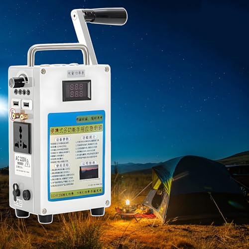 AUTUMFLATGAO USB-Ladegenerator 27000 Mah Handkurbelgenerator, 160-W-Kurbel Generator Mit 110-V/220-V-Steckdose, LED-Licht Und Hochspannungszünder Für Den Außenbereich, Camping,110V von AUTUMFLATGAO