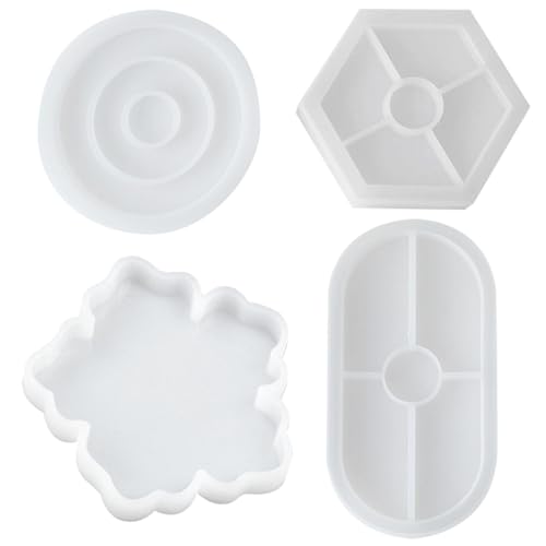 4 Stück Silikonform Tablett, Silikonformen 4 Formen, Epoxidformen für Betongussform, Heimdekoration, DIY Teetablett Obsttablett Basteln(Weiß) von AUTUUCKEE