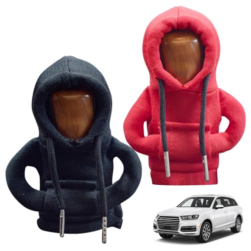 AUTUUCKEE Schalthebel Hoodie, 2 Stück Mini Auto Schalthebel Abdeckung Haube Schaltknauf, Auto Schaltknauf Schaltknüppel überzug für Auto Dekoratives, Schwarz, Rot von AUTUUCKEE