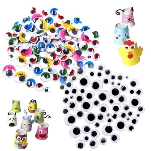 AUTUUCKEE Selbstklebend Wackelaugen, 780 Stück Schwarz Weißen Kulleraugen Selbstklebend Bastelaugen 6 8 10 12 15 18 mm Kunststoff Farbigen Rund Eyes für DIY Scrapbooking Handwerk, Cerschiedene Größen von AUTUUCKEE