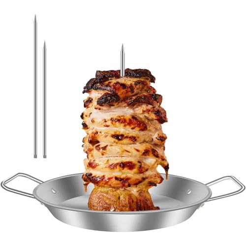 Vertikaler Fleischspieß, Edelstahl Vertikaler Spieß Grill mit 3 Ersatzspikes, Schaschlikspieß, Barbecue Vertikaler Spieß, Grillrost Ständer für ganze Huhn Fisch Wurst Steak von AUTUUCKEE