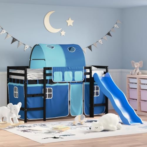 AUUIJKJF Beds & Accessories Kinder Hochbett mit Tunnel Blau 90x190 cm Massivholz Kiefer Möbel von AUUIJKJF
