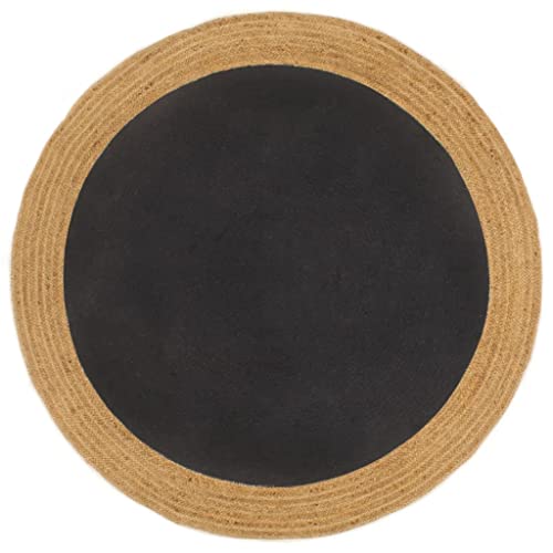 AUUIJKJF Heimartikel, geflochtener Teppich aus Jute und Baumwolle, rund, 90 cm, Schwarz und Natur, Anzugmöbel von AUUIJKJF