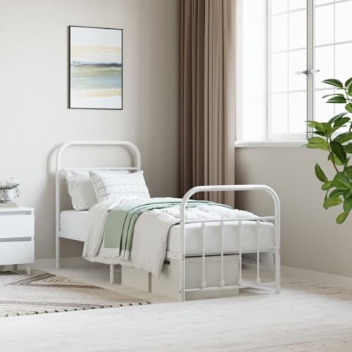 AUUIJKJF Home Items, Metall-Bettgestell mit Kopfteil und Fußteil, weiß, 75 x 190 cm, kleines Einzelbett, Anzugmöbel von AUUIJKJF