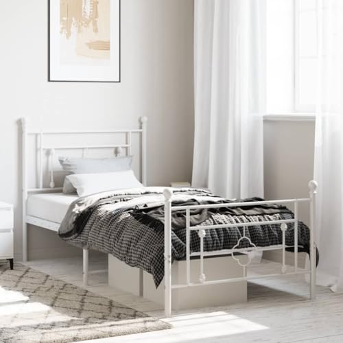 AUUIJKJF Home Items, Metall-Bettgestell mit Kopfteil und Fußteil, weiß, 90 x 190 cm, Einzelbett, Anzugmöbel von AUUIJKJF