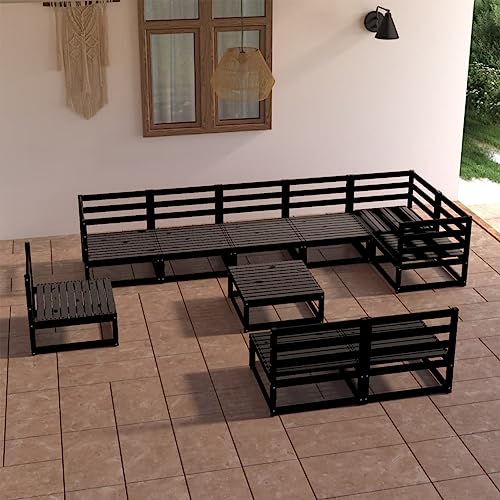 AUUIJKJF Outdoor Möbel 10-teiliges Gartenlounge Set schwarz massiv Kiefer Möbel von AUUIJKJF
