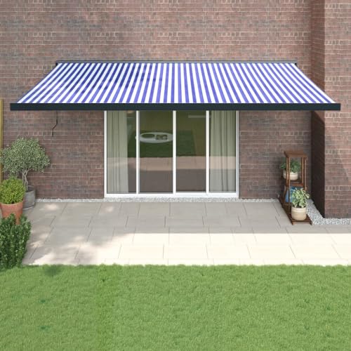 Home Outdoor OthersAusziehbare Markise, 5 x 3 m, Stoff und Aluminium, Blau und Weiß von AUUIJKJF