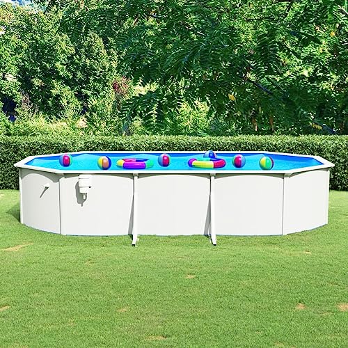 Home Outdoor Sonstiges Schwimmbecken mit Stahlwand oval 610x360x120 cm weiß von AUUIJKJF