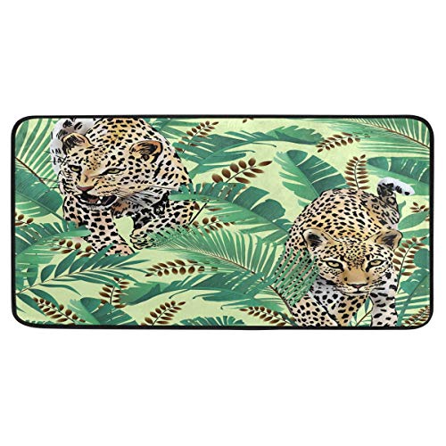 AUUXVA Funnyy Küchenmatte Tropische Tiere Leopard Palmen Blätter Rutschfester Bereich Teppich Gummi Bequem Bad Fußmatte Bodenmatte für Küche Badezimmer Home Decor 99,1 x 50,8 cm von AUUXVA