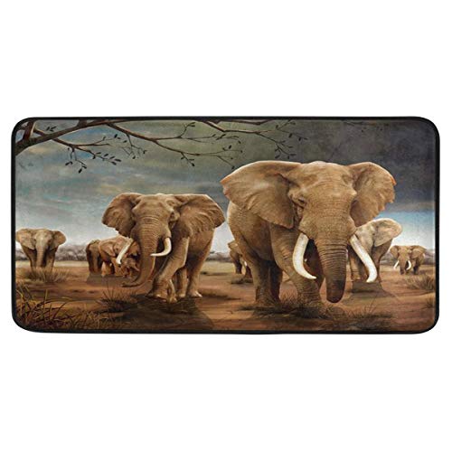 Funnyy Küchenmatte, afrikanischer Tier-Elefanten-Druck, rutschfester Bereich, Teppich, Gummi, bequeme Badematte, Bodenmatte für Küche, Badezimmer, Heimdekoration, 99 x 50 cm von AUUXVA