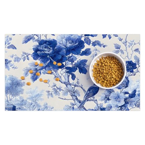 Haustier-Futterunterlage mit Blumenmuster, 30,5 x 50,8 cm, saugfähig, mit wasserdichter Gummi-Rückseite, Katzen-Geschirrmatte für Futter und Wasser, Haustierfuttermatte, geeignet für Hunde, Katzen von AUUXVA