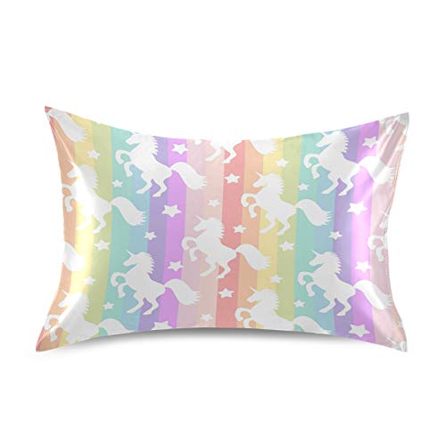 Ombra Satin Kissenbezug für Haar und Haut, Queen Size Cute Unicorn Rainbow Stripe Dekorativer Kissenbezug mit Umschlagverschluss Kissenbezug für Schlafzimmer Hotel Ombra Satin Kissenbezug für Haar und Haut, Queen Size Cute Unicorn Rainbow Stripe Dekorativer Kissenbezug mit Umschlagverschluss Kissenbezug für Schlafzimmer Hotel von AUUXVA