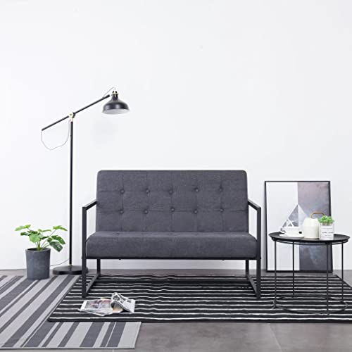 AUVNQDUC 2-Sitzer-Sofa mit Armlehnen Stahl und Stoff 114 x 78 x 81 cm(Color:Dunkelgrau) von AUVNQDUC