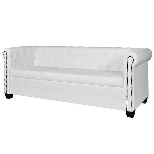 AUVNQDUC Chesterfield-Sofa Kunstleder(Color:Weiß 3-Sitzer,Size:200.5 x 76 x 70 cm (B x T x H)) von AUVNQDUC