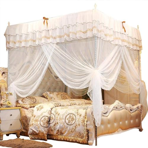 AUVNQDUC Moskitonetz Baldachin Bed Canopy Lichtervorhang Kinderzimmer Bett Baldachin,Prinzessin Vier Eckpfosten Bett Vorhang Baldachin Netz Moskitonetz Bettwäsche,Weiß,1.2 * 2.0m von AUVNQDUC