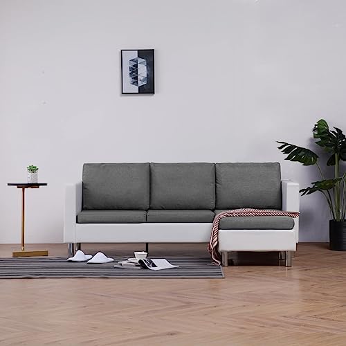 AUVNQDUC Sofa Kunstleder 188 x 122 x 77 cm(Color:Weiß und hellgrau) von AUVNQDUC