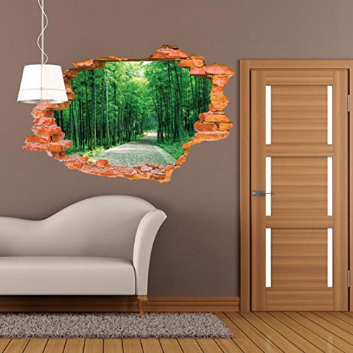 3D- Selbstklebende Abnehmbaren Durchbrechen Die Mauer Vinyl Wandsticker / Wandgemälde Kunst Aufkleber Dekorateur (8001D Green Forest (60*90cm)) von AUVS