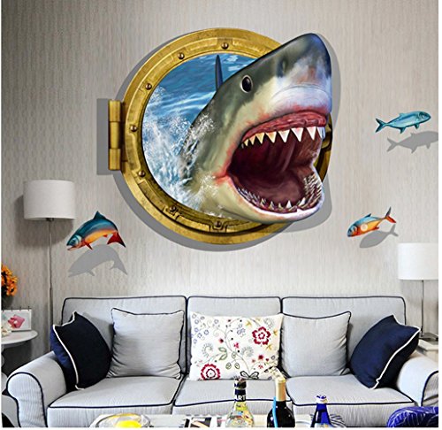 AUVS 3D- Selbstklebende Abnehmbaren Durchbrechen Die Mauer Vinyl Wandsticker/Wandgemälde Kunst Aufkleber Dekorateur (Shark Mouth (60 x 90cm)) von AUVS